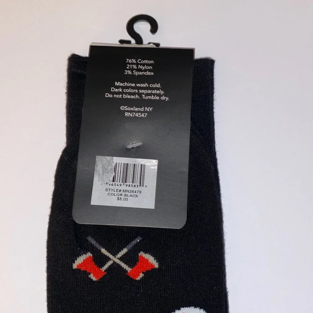 NWT Mens Fun Split Happens Crew Black, White and Red Socks OS